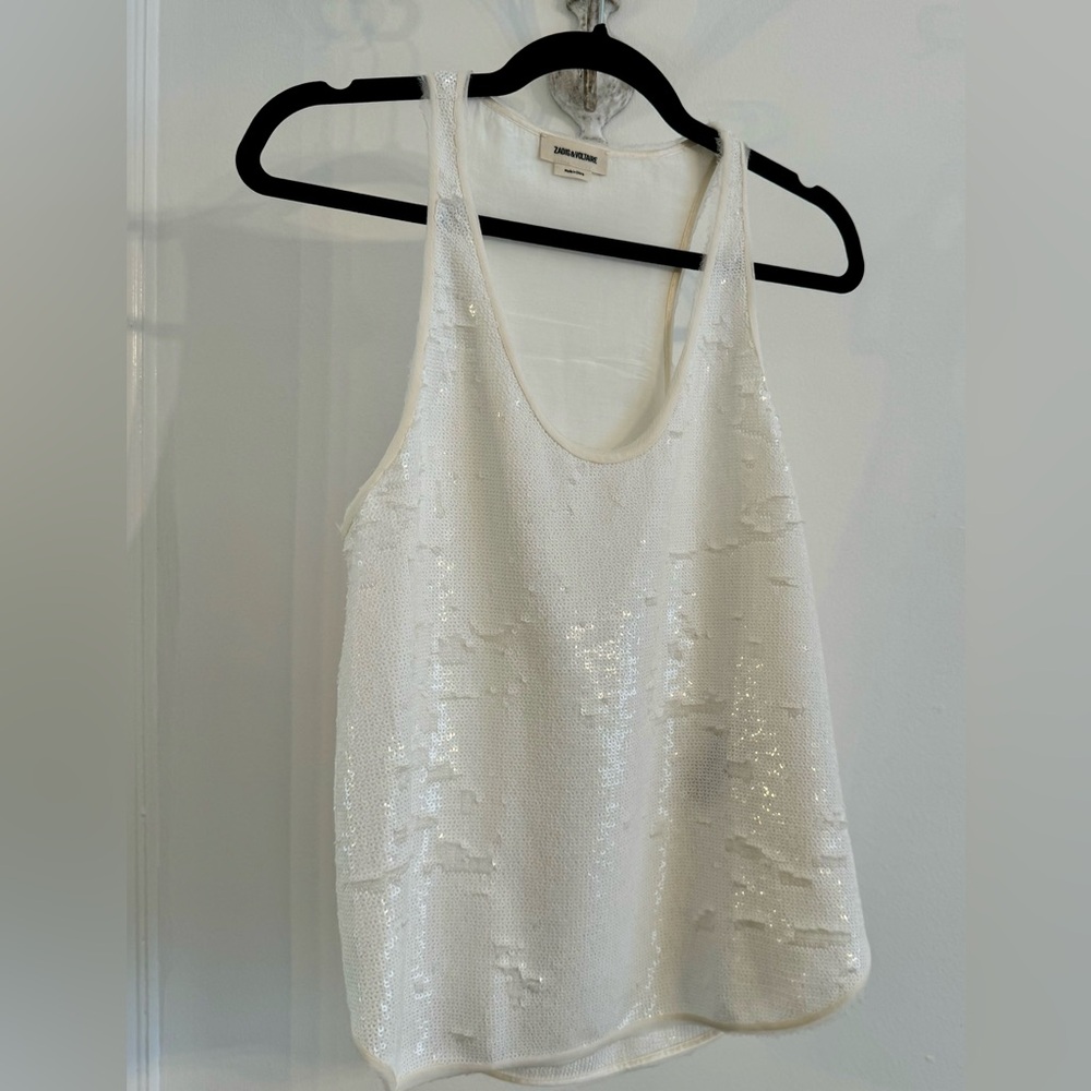 Zadig & Voltaire White Sequin Tank Top